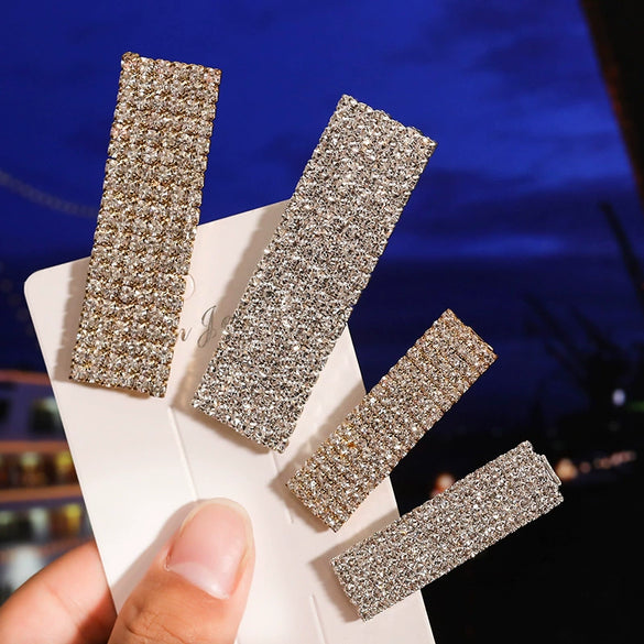 Elegant Geometric Rhinestone Hairpin Side Clip For Women Full Rhinestone Diamond Bangs Barrette Hair Accessory
