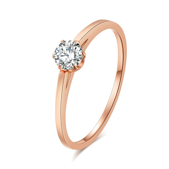 Elegant Geometric Stainless Steel Women's Ring In Rose Gold Color With Diamond Accent Fashion Jewelry Accessory