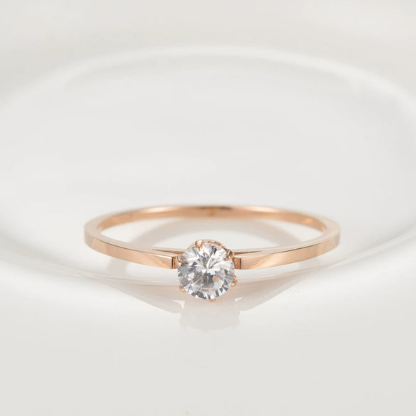 Elegant Geometric Stainless Steel Women's Ring In Rose Gold Color With Diamond Accent Fashion Jewelry Accessory