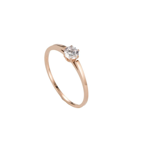 Elegant Geometric Stainless Steel Women's Ring In Rose Gold Color With Diamond Accent Fashion Jewelry Accessory