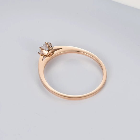 Elegant Geometric Stainless Steel Women's Ring In Rose Gold Color With Diamond Accent Fashion Jewelry Accessory