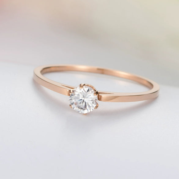 Elegant Geometric Stainless Steel Women's Ring In Rose Gold Color With Diamond Accent Fashion Jewelry Accessory