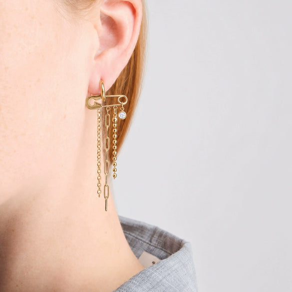Elegant Geometric Tassel Zircon Earrings For Women Stainless Steel Titanium Steel Stud Earrings Vacuum Gold Plated