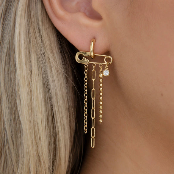 Elegant Geometric Tassel Zircon Earrings For Women Stainless Steel Titanium Steel Stud Earrings Vacuum Gold Plated