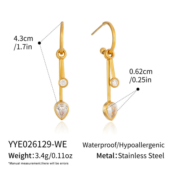 Elegant Geometric Titanium Steel Earrings With Detachable Cshaped Tassels Cubic Zirconia And Vacuum Gold Pvd Plating