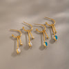 Elegant Geometric Titanium Steel Earrings With Detachable Cshaped Tassels Cubic Zirconia And Vacuum Gold Pvd Plating