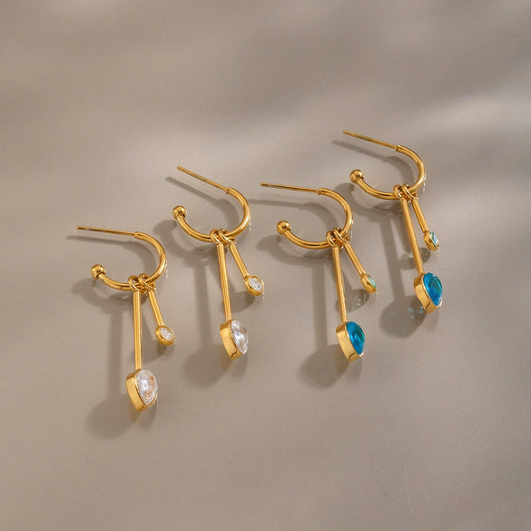 Elegant Geometric Titanium Steel Earrings With Detachable Cshaped Tassels Cubic Zirconia And Vacuum Gold Pvd Plating