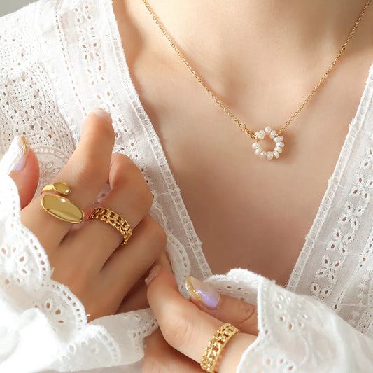 Elegant Geometric Stainless Steel Plating Pearl Necklace
