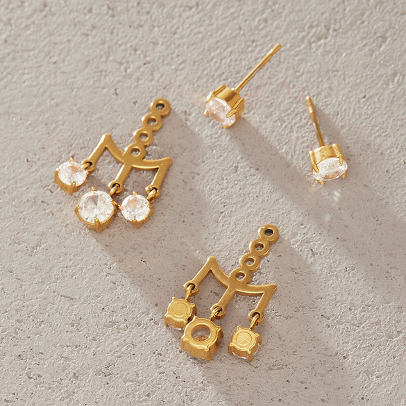 Elegant Geometric Zircon Earrings For Women Stainless Steel Titanium Steel With Vacuum Gold Plating And Detachable Front And Back Design