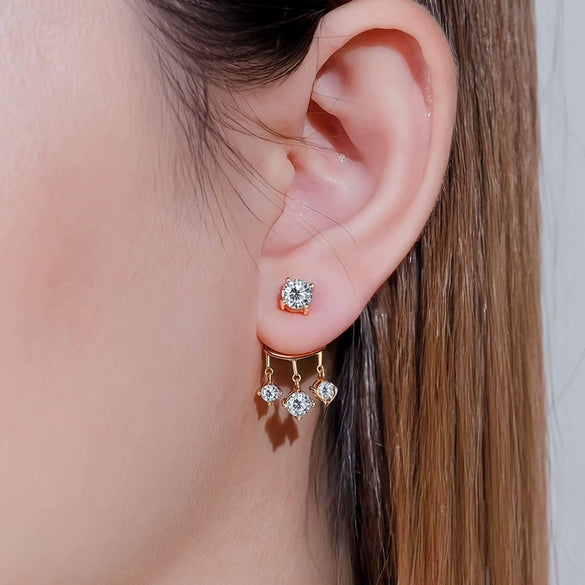 Elegant Geometric Zircon Earrings For Women Stainless Steel Titanium Steel With Vacuum Gold Plating And Detachable Front And Back Design