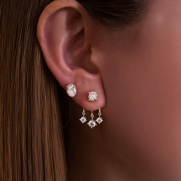 Elegant Geometric Zircon Earrings For Women Stainless Steel Titanium Steel With Vacuum Gold Plating And Detachable Front And Back Design