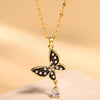 Elegant Glam Butterfly Stainless Steel Enamel Plating Inlay Artificial Pearls Zircon 18k Gold Plated Pendant Necklace