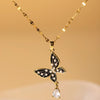 Elegant Glam Butterfly Stainless Steel Enamel Plating Inlay Artificial Pearls Zircon 18k Gold Plated Pendant Necklace