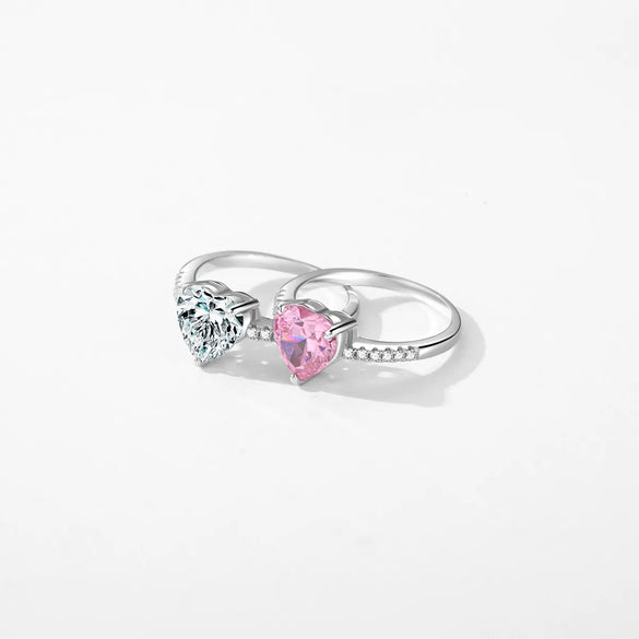 Elegant Glam Heart Shape Sterling Silver Rhodium Plated Zircon Rings In Bulk
