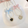 Elegant Glam Sweet Heart Shape Flower Bow Knot Imitation Pearl Alloy Beaded Inlay Rhinestones Pearl Women'S Pendant Necklace