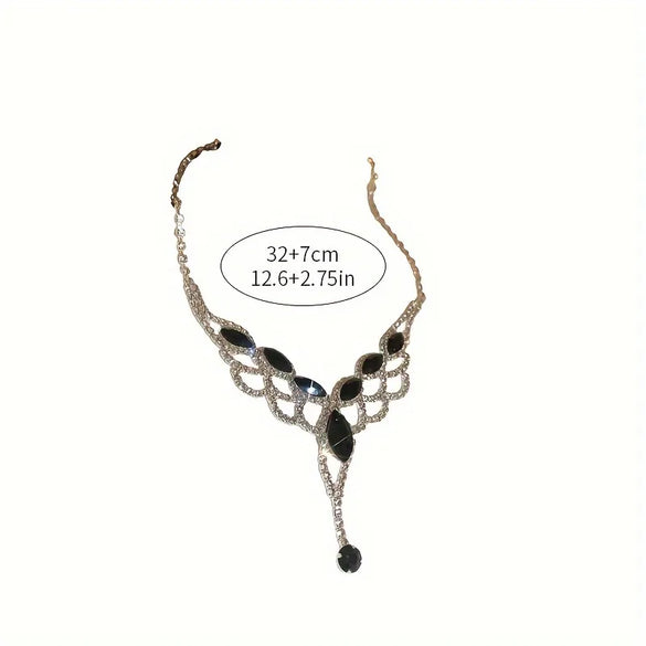 Elegant Glam Water Droplets Alloy Tassel Inlay Rhinestones Silver Plated Women'S Necklace