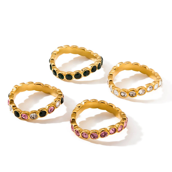 Elegant Gold Plated Stainless Steel Geometric Ring With Zircon Setting For Women Fashion Jewelry
