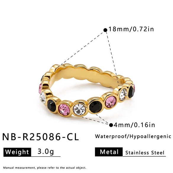 Elegant Gold Plated Stainless Steel Geometric Ring With Zircon Setting For Women Fashion Jewelry