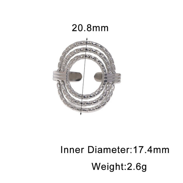Elegant Gold Plated Stainless Steel Open Ring For Women With Geometric Circle Texture And Simple Versatile Style
