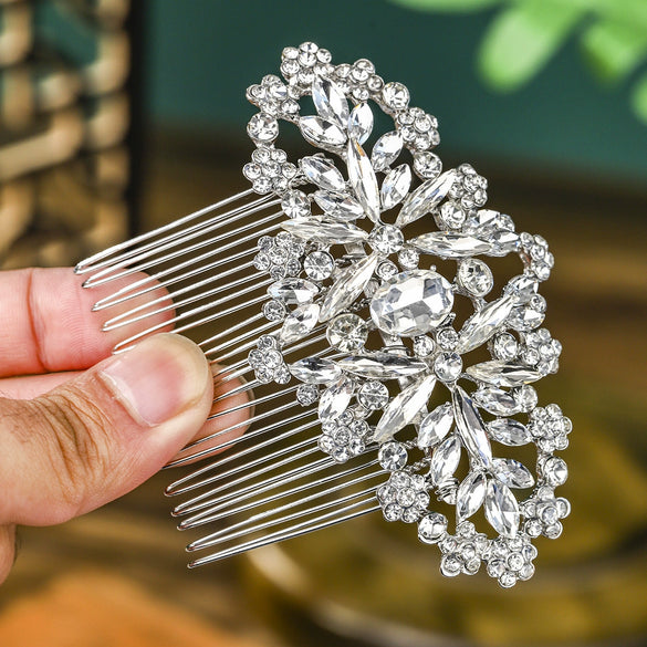 Elegant Handmade Alloy Rhinestone Hair Comb Bridal Headdress Luxury Crystal Wedding Hair Jewelry For Women
