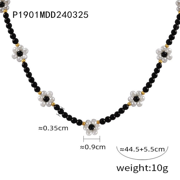 Elegant Handmade Beaded Natural Stone Necklace With Flower Woven Accessories And Ball Chain For Women In Middle Ancient And Geometric Style
