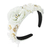 Elegant Handmade Pearl Beaded Headband With Rhinestone Flower Detail And Exaggerated Baroque Style For Women