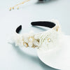 Elegant Handmade Pearl Beaded Headband With Rhinestone Flower Detail And Exaggerated Baroque Style For Women