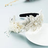 Elegant Handmade Pearl Beaded Headband With Rhinestone Flower Detail And Exaggerated Baroque Style For Women