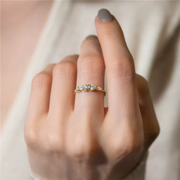 Elegant High End Stacked Gem Ring In Copper With Flower Hollow Thread And Oval Shape Electroplated For Women Geometric Style