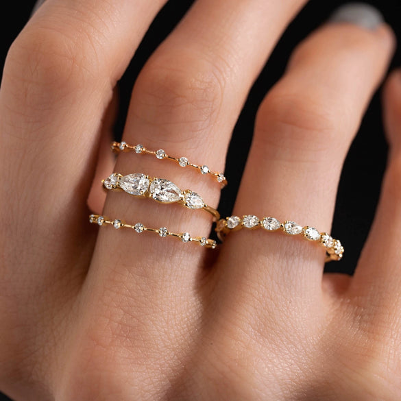 Elegant High End Stacked Gem Ring In Copper With Flower Hollow Thread And Oval Shape Electroplated For Women Geometric Style
