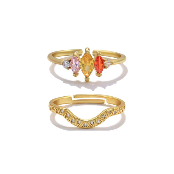 Elegant High End Stacked Gem Ring In Copper With Flower Hollow Thread And Oval Shape Electroplated For Women Geometric Style
