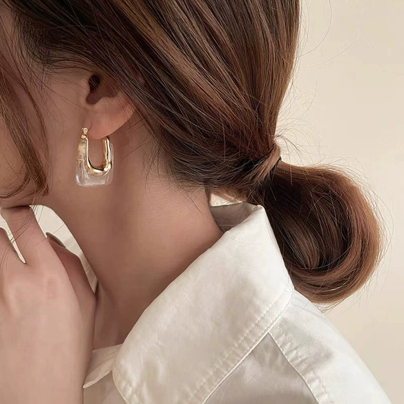 Elegant High Grade U Shaped Women's Earrings In Retro Cold Style Made Of Alloy With Geometric Design And Diamond Treatment