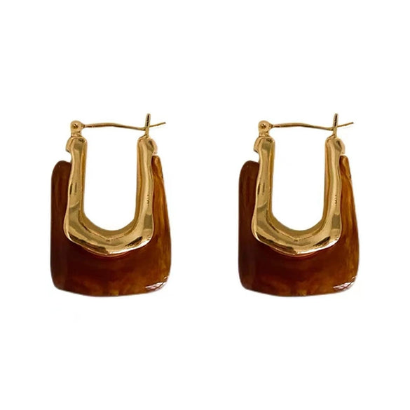 Elegant High Grade U Shaped Women's Earrings In Retro Cold Style Made Of Alloy With Geometric Design And Diamond Treatment