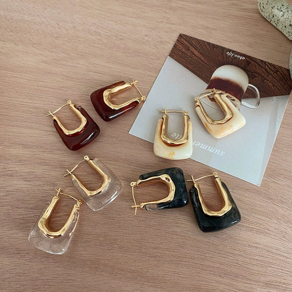 Elegant High Grade U Shaped Women's Earrings In Retro Cold Style Made Of Alloy With Geometric Design And Diamond Treatment