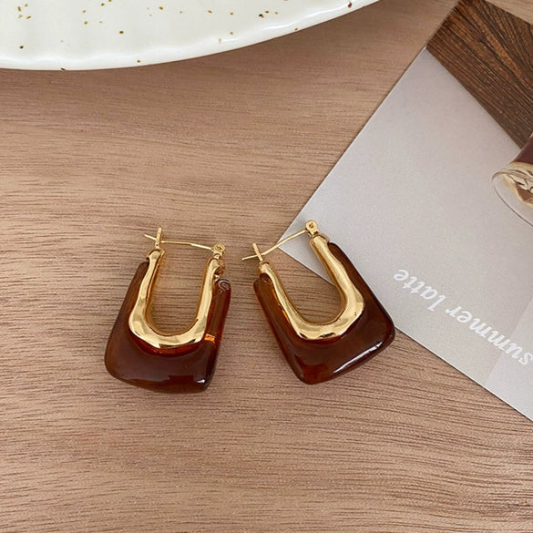 Elegant High Grade U Shaped Women's Earrings In Retro Cold Style Made Of Alloy With Geometric Design And Diamond Treatment