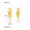 Elegant High Grade Women's Pendant Earrings With Stainless Steel Cuban Chain And Freshwater Pearl Geometric Styling 18K Gold Electroplated