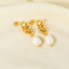 Elegant High Grade Women's Pendant Earrings With Stainless Steel Cuban Chain And Freshwater Pearl Geometric Styling 18K Gold Electroplated