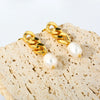 Elegant High Grade Women's Pendant Earrings With Stainless Steel Cuban Chain And Freshwater Pearl Geometric Styling 18K Gold Electroplated