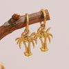 Elegant Highend Stainless Steel 18K Gold Plated Oil Dripping Tassel Flower Coconut Tree Earrings For Women
