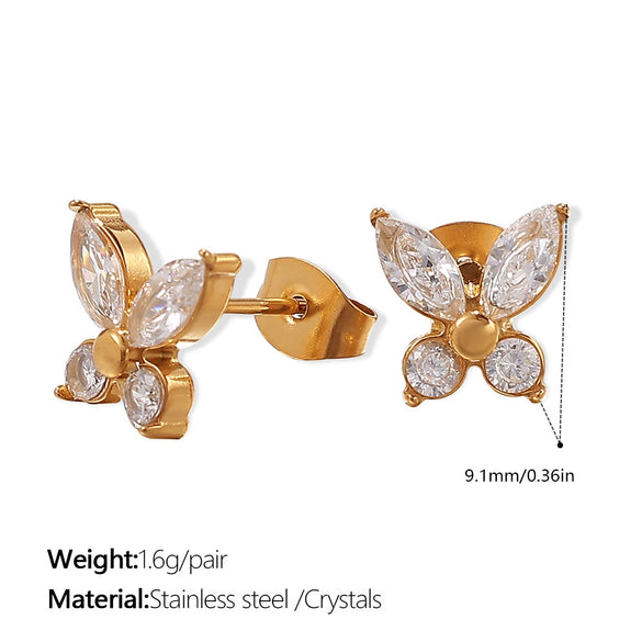 Elegant Highend Women's 316L Stainless Steel Butterfly Earrings With Electroplating And Light Luxury Zircon