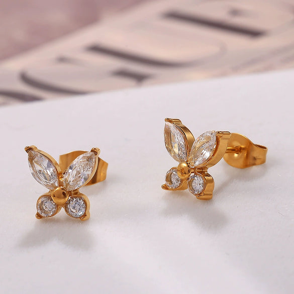 Elegant Highend Women's 316L Stainless Steel Butterfly Earrings With Electroplating And Light Luxury Zircon
