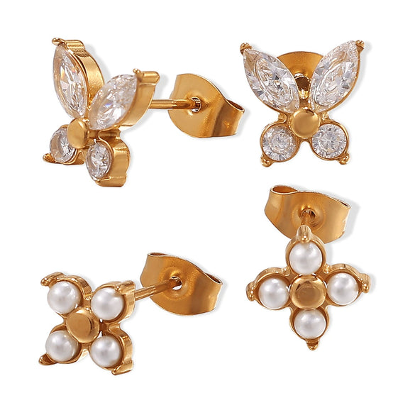 Elegant Highend Women's 316L Stainless Steel Butterfly Earrings With Electroplating And Light Luxury Zircon