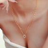 Elegant Hollow Love Collarbone Necklace And Bracelet Suit In Titanium Steel With Zircon Heart Pattern Electroplating For Women