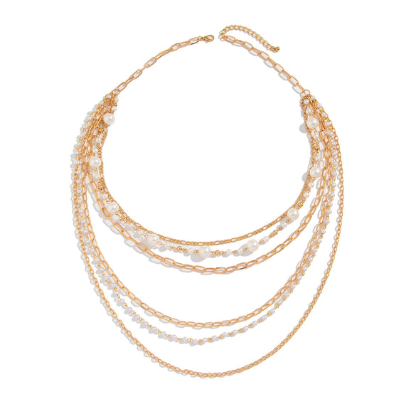Elegant Imitation Pearl Beaded Multilayer Hiphop Women's Necklace With Geometric Pattern And Cross Chain And Electroplating Design