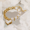Elegant Irregular Pearl Women's Bracelet In Heart Shape Stainless Steel Vacuum Electroplated 18K Gold Waterproof Colorfree