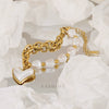 Elegant Irregular Pearl Women's Bracelet In Heart Shape Stainless Steel Vacuum Electroplated 18K Gold Waterproof Colorfree
