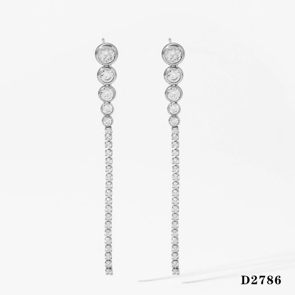 Elegant Joker Long Tassel Zircon Earrings Stainless Steel Electroplated Women's Earrings Wholesale