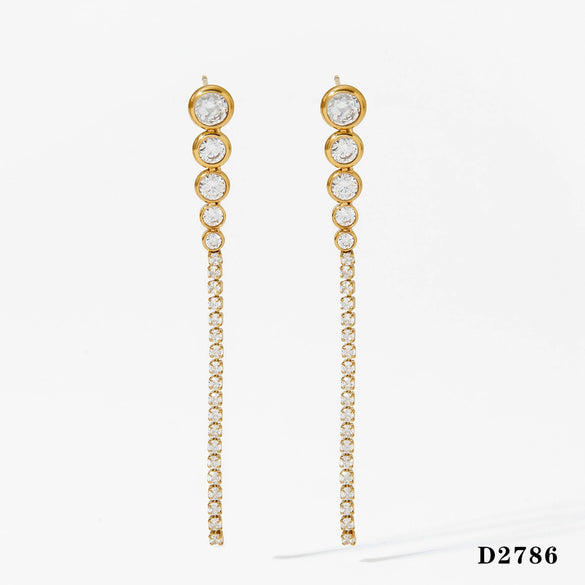Elegant Joker Long Tassel Zircon Earrings Stainless Steel Electroplated Women's Earrings Wholesale