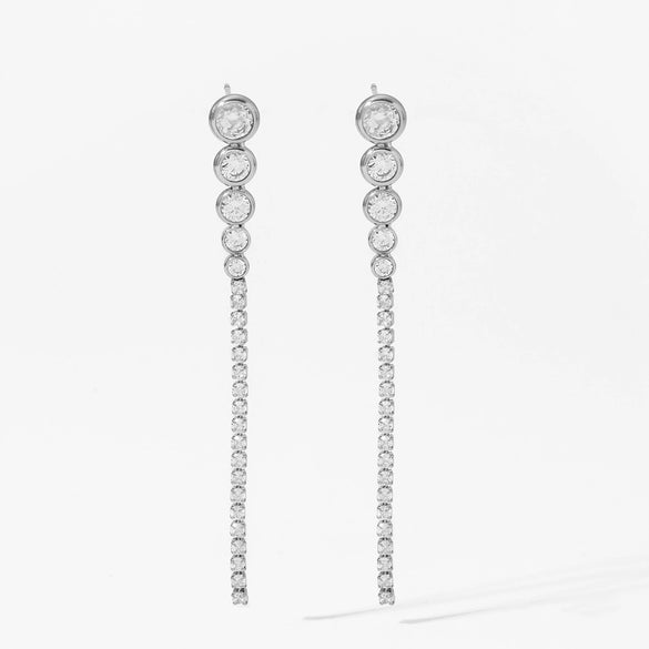 Elegant Joker Long Tassel Zircon Earrings Stainless Steel Electroplated Women's Earrings Wholesale
