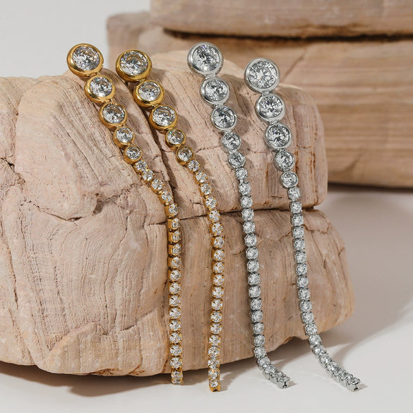 Elegant Joker Long Tassel Zircon Earrings Stainless Steel Electroplated Women's Earrings Wholesale